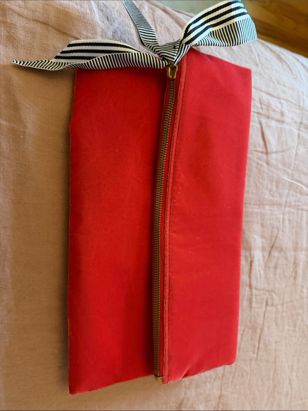 J. Crew NWT Red Velvet Clutch with Striped Ribbon Accent - Picture 2 of 7